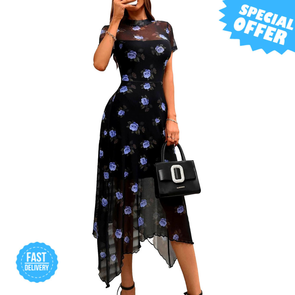 BRAND NEW GothDark Vintage Floral Print Midi Dress - Summer Ready!